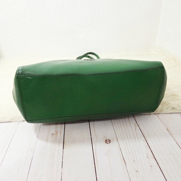 Coach Turnlock Tote Bag Emerald Green Crossgrain Leather Gunmetal Large - Picture 4 of 14